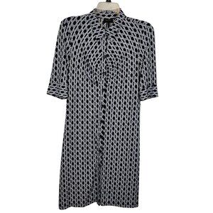 Academia Work School Office Wear Classic TShirt Button Front Dress White Navy 12